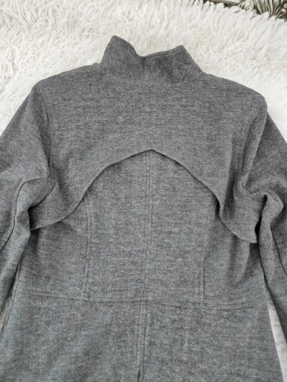 CAbi #3556 Gray Rebel Motto Asymmetrical Zip Up Ponte Knit Jacket Size small